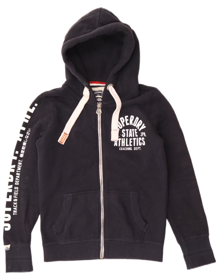 Superdry Herren-Kapuzenpullover mit grafischem Reißverschluss, mittelmarineblaue Baumwolle