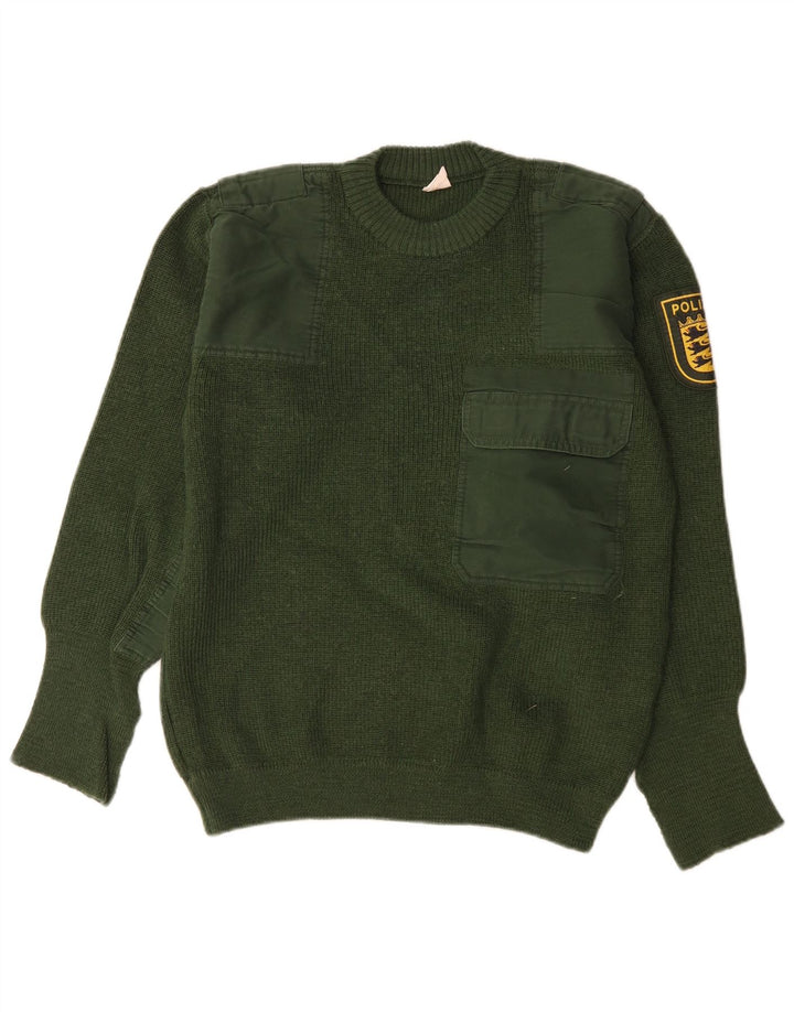 Vintage Herren Pullover mit grafischem Rundhalsausschnitt, IT 50, Mittelgrün