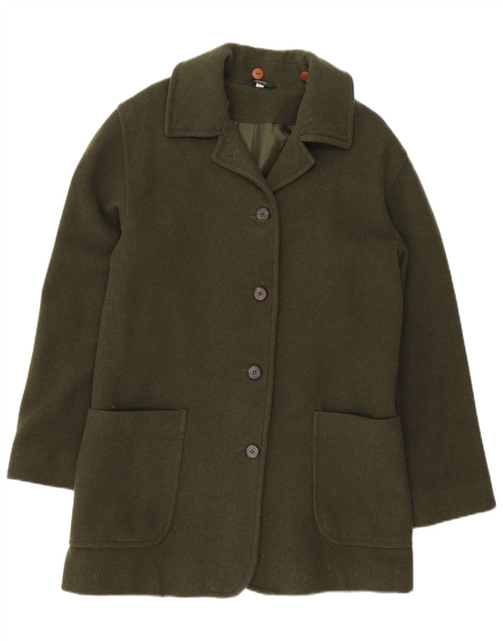 VINTAGE Damen Übergroßer Mantel UK 10 Kleine grüne Wolle