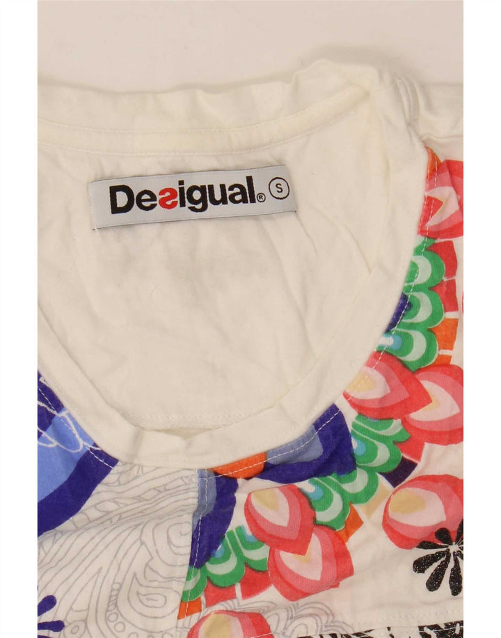 Desigual Damen Übergroßes Grafik-T-Shirt-Oberteil UK 10 Small Weiß