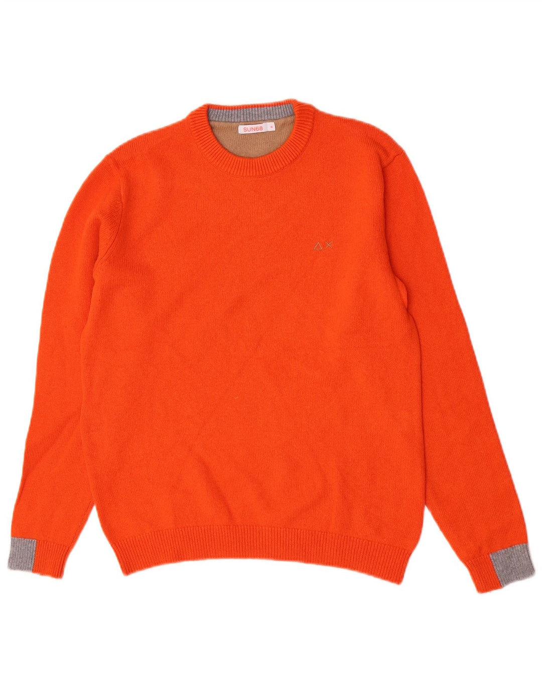 Sun68 Herren-Pullover mit Rundhalsausschnitt, mittelorangefarbene Merinowolle