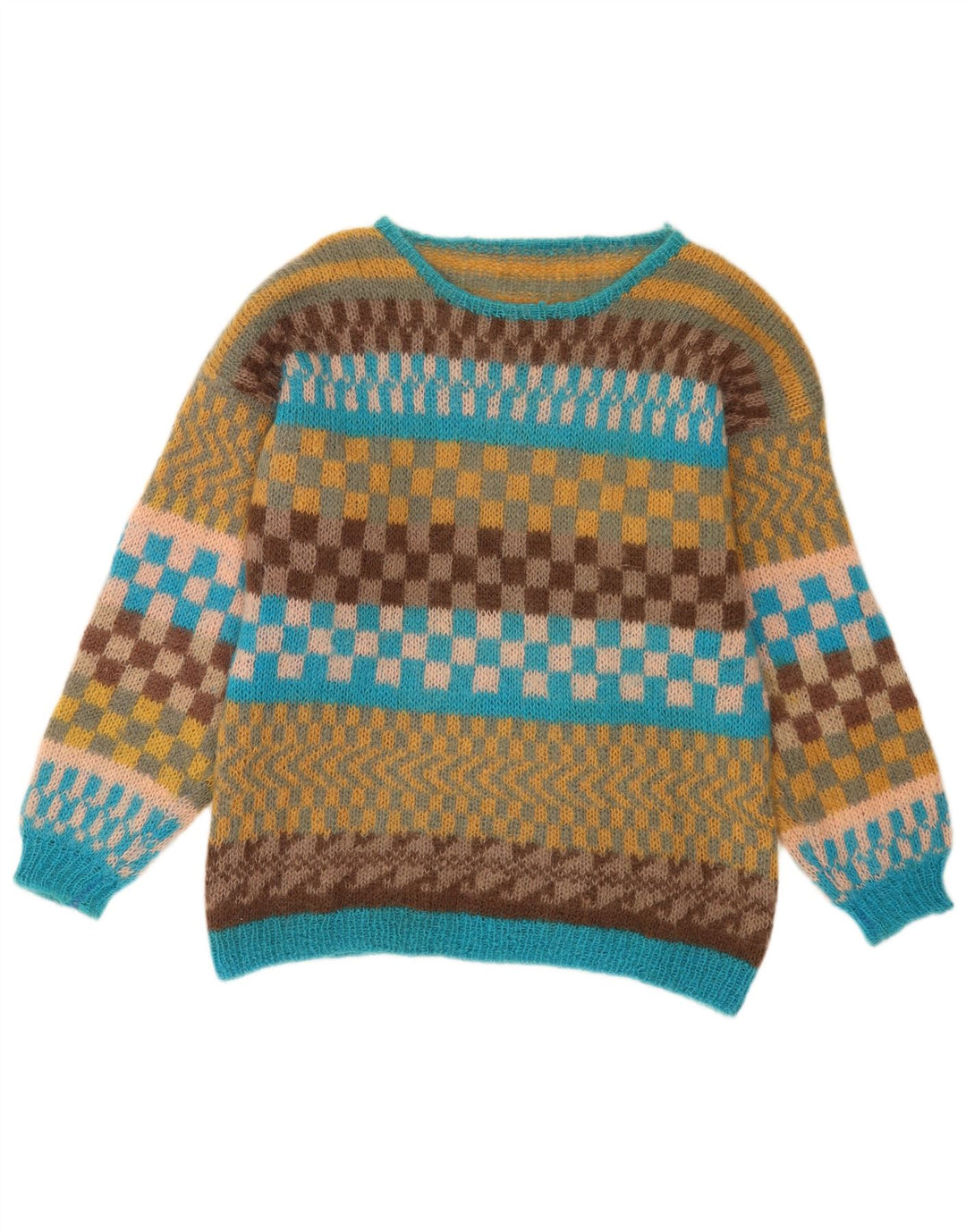 Vintage Herren-Pullover mit U-Boot-Ausschnitt, mittelgroß, mehrfarbig, geometrisch