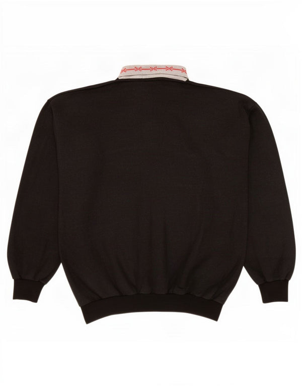 Vintage Herren-Sweatshirt mit grafischem Polo-Ausschnitt, XL, Schwarz, Farbblock