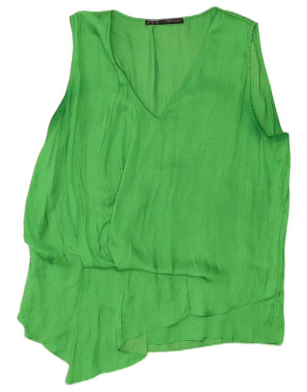 Zara Damen ärmelloses Blusenoberteil UK 18 XL Grün Polyester