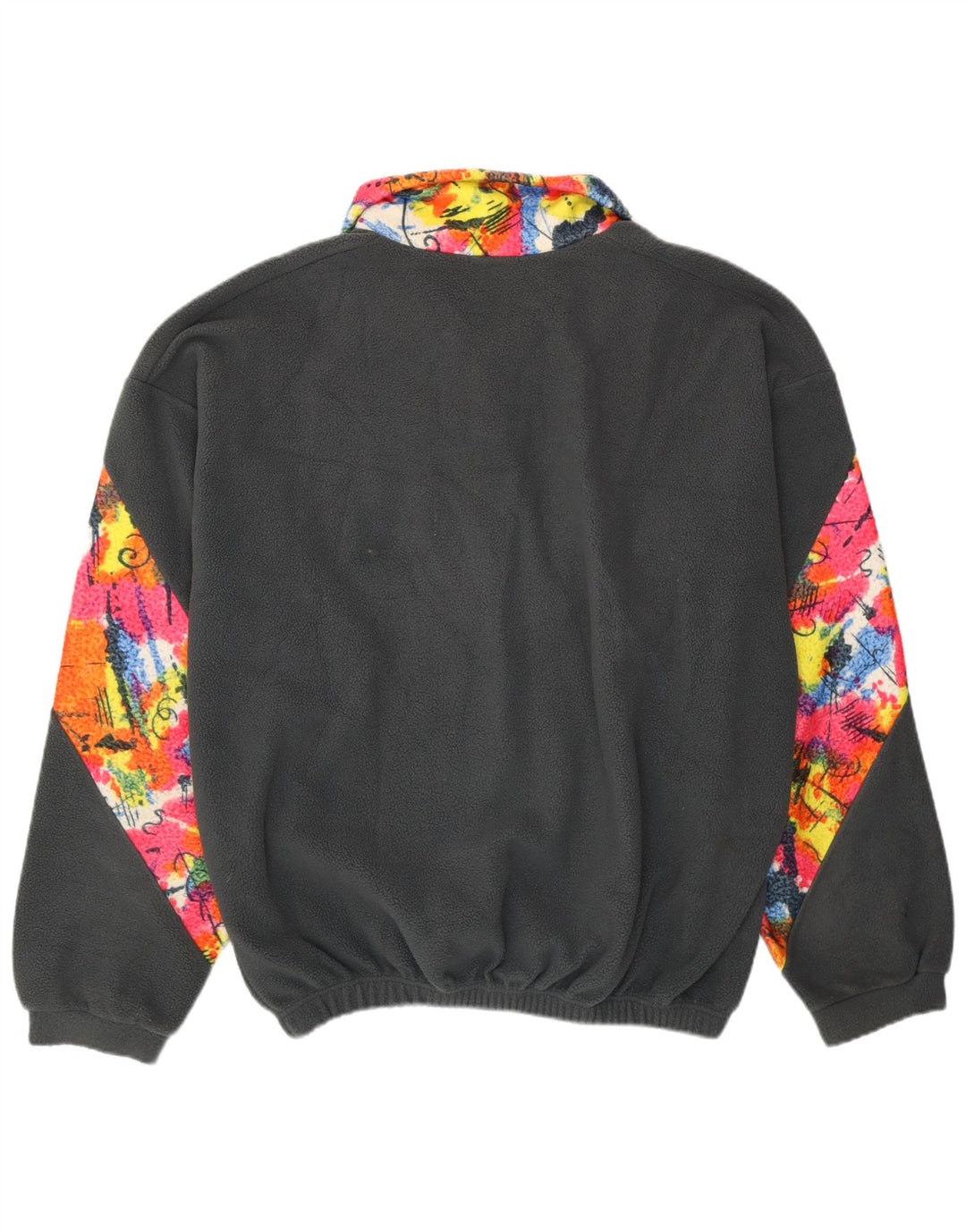 VINTAGE Herren-Fleecepullover mit Knopfkragen, XL, graues Farbblock-Polyester