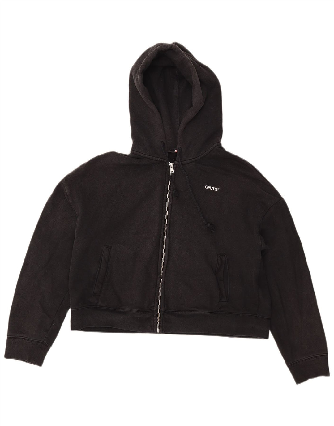 Levi's Damen-Pullover, übergroß, Crop-Zip, Kapuzenpullover, Gr. 10, Größe S, Schwarz