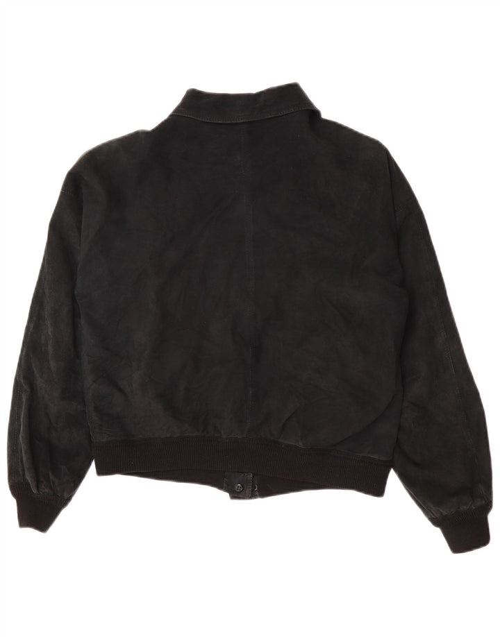 Vintage Damen Crop Wildlederjacke UK 14 Medium Schwarz