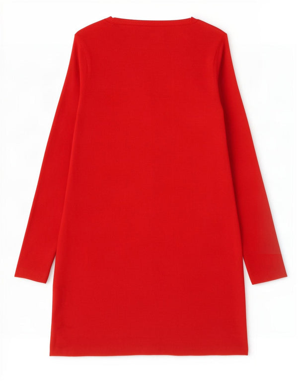 Zara Damen Langarm-A-Linien-Kleid UK 14 Mittelrotes Polyester