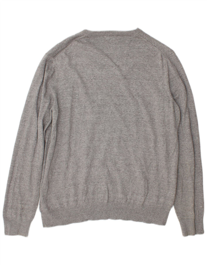 Marks & Spencer Herren-Pullover mit V-Ausschnitt, XL, graue Baumwolle
