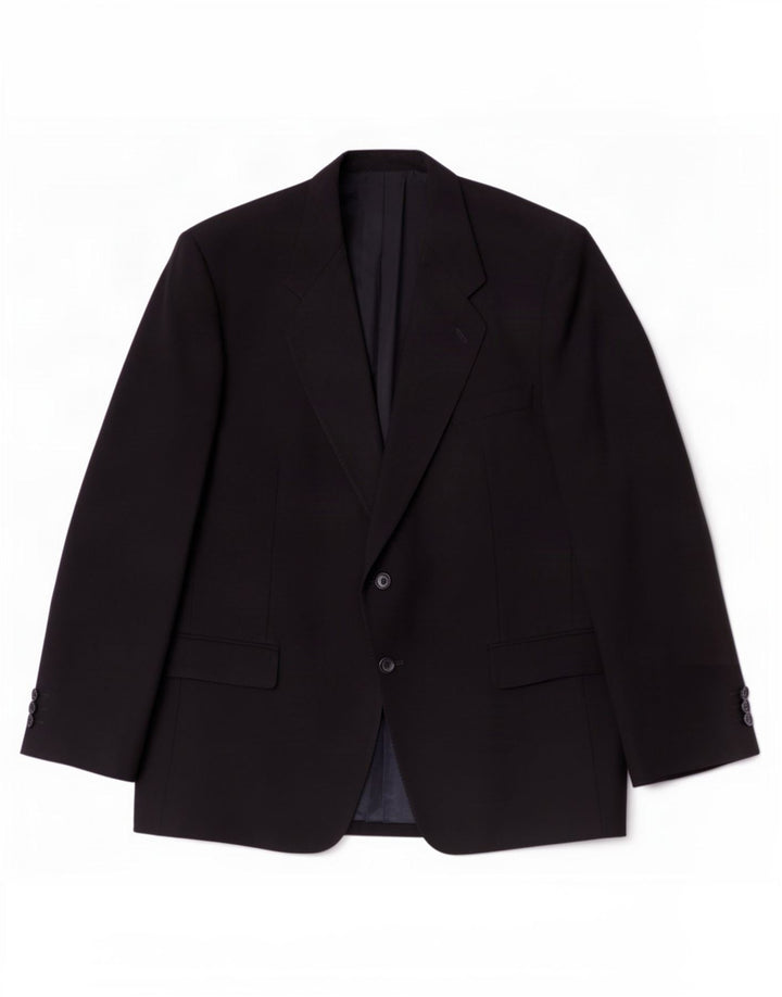 Vintage Herren 2 Knopf Blazer Jacke IT 54 2XL Schwarze Wolle