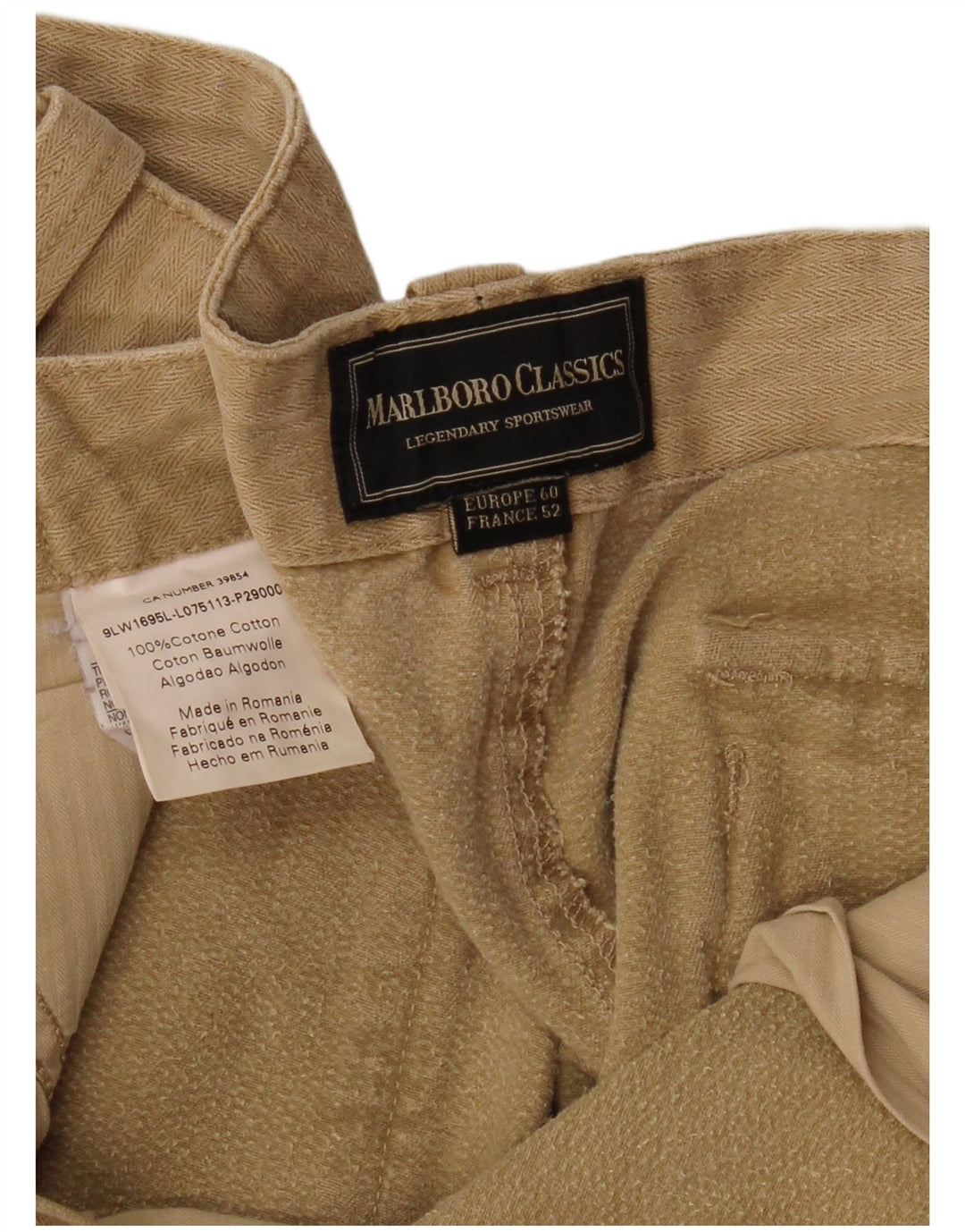 MARLBORO CLASSICS Mens Straight Chino Trousers  W40 L33 Beige Herringbone