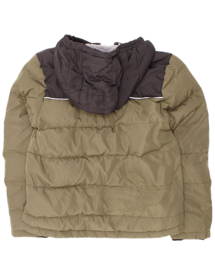 Eddie Bauer Wattierte Jungenjacke mit Kapuze, 7–8 Jahre, Größe S, Khaki, Farbblock