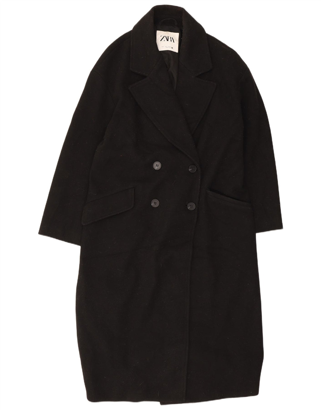 Zara Damen Übergroßer zweireihiger Mantel UK 10 Small Schwarz Polyester
