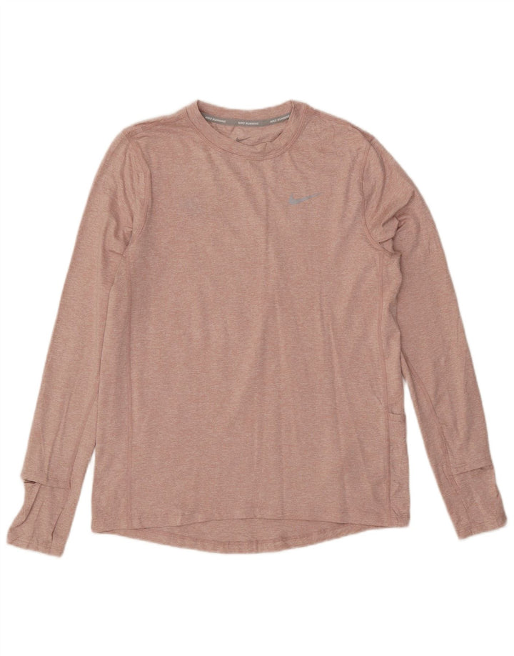 Nike Damen-Laufoberteil, langärmlig, UK 10, klein, rosa geflecktes Polyester