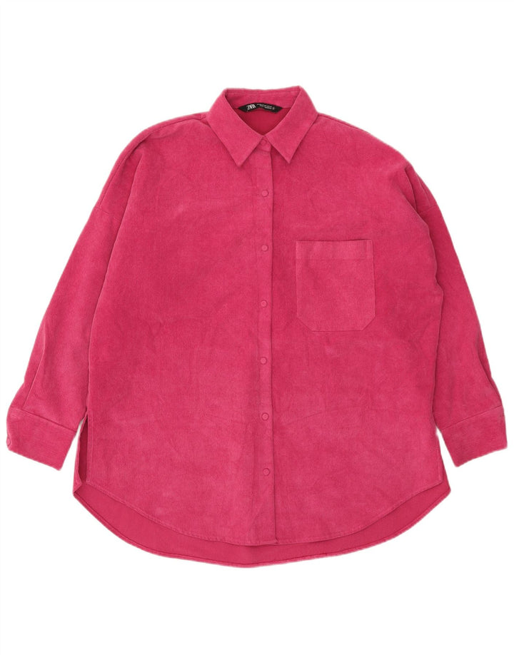 Übergroßes Flanellhemd von Zara für Damen, UK 6, XS, rosa, Polyester