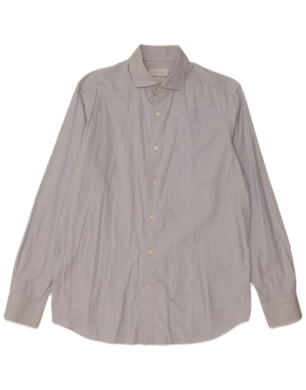 Massimo Dutti Mens Shirt Size 42 16 1/2 Large Blue Pinstripe Cotton