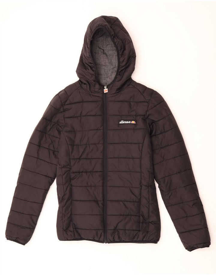 Ellesse Womens Hooded Reversible Wattierte Jacke UK 10 Small Graues Nylon