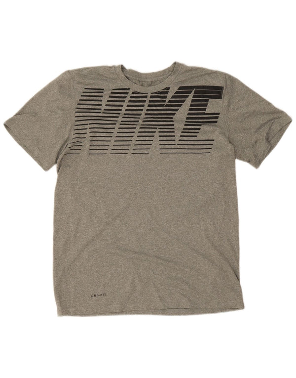 Nike Herren Dri Fit Grafik-T-Shirt-Oberteil aus mittelgrau meliertem Polyester