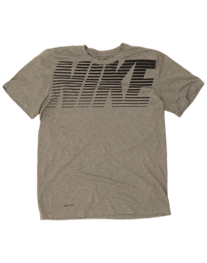 Nike Herren Dri Fit Grafik-T-Shirt-Oberteil aus mittelgrau meliertem Polyester