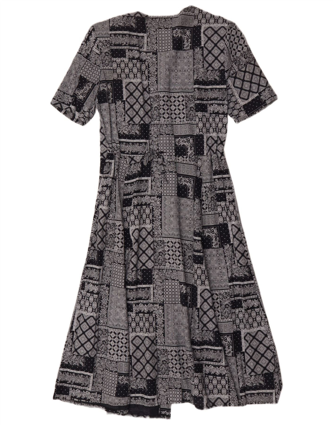 Vintage Damen A-Linie Kleid UK 14 Mittelgrau Patchwork