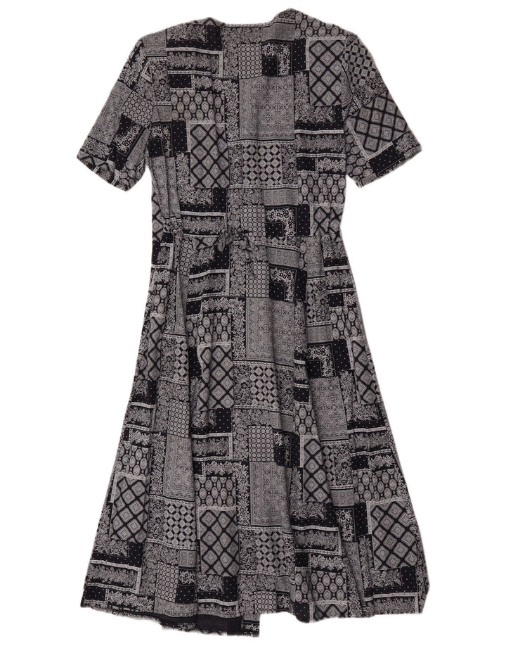 Vintage Damen A-Linie Kleid UK 14 Mittelgrau Patchwork