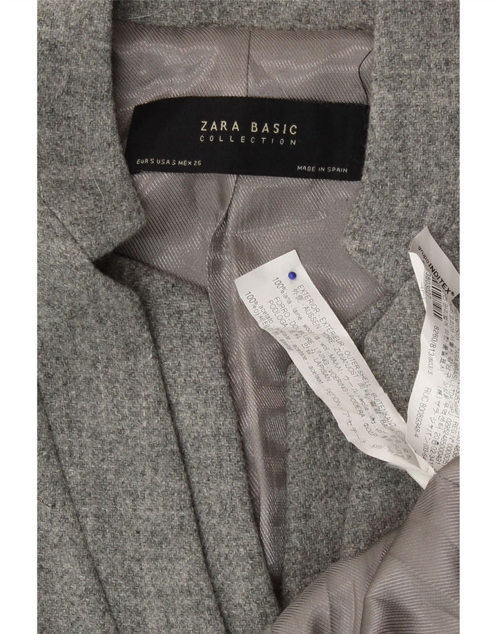 Zara Damen Longline 1-Knopf-Blazerjacke UK 10 Small Grau gesprenkelte Wolle