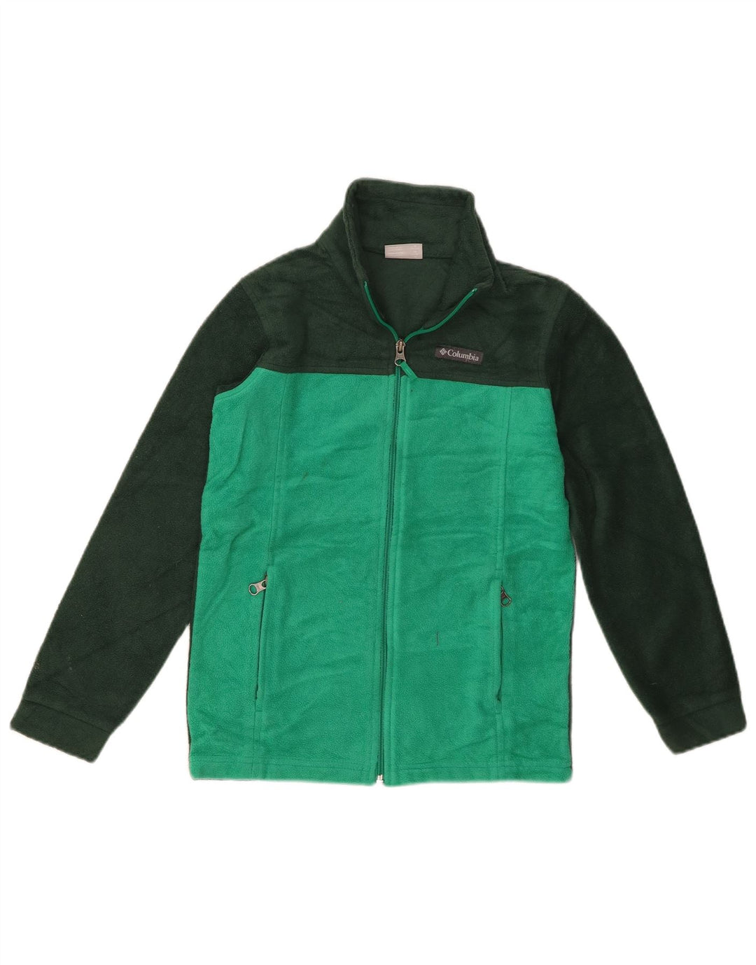 Columbia Fleecejacke für Mädchen, 10–11 Jahre, mittelgrünes Farbblock-Polyester