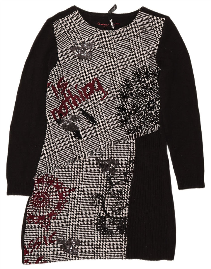 DESIGUAL Womens Graphic Jumper Dress EU 42 Großes schwarzes Hahnentrittmuster