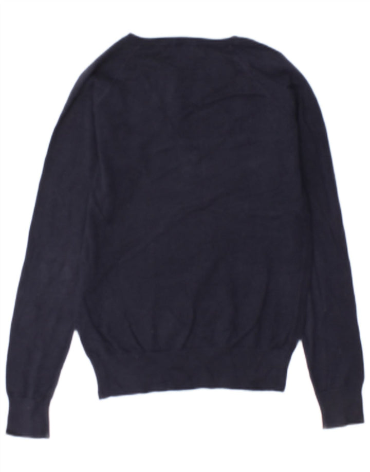 Zara Damen-Pullover mit V-Ausschnitt, UK 14, mittelmarineblaue Baumwolle