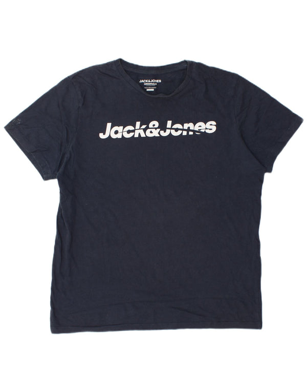 Jack & Jones Herren-T-Shirt mit normaler Passform, Grafik, Größe L, Marineblau, Baumwolle