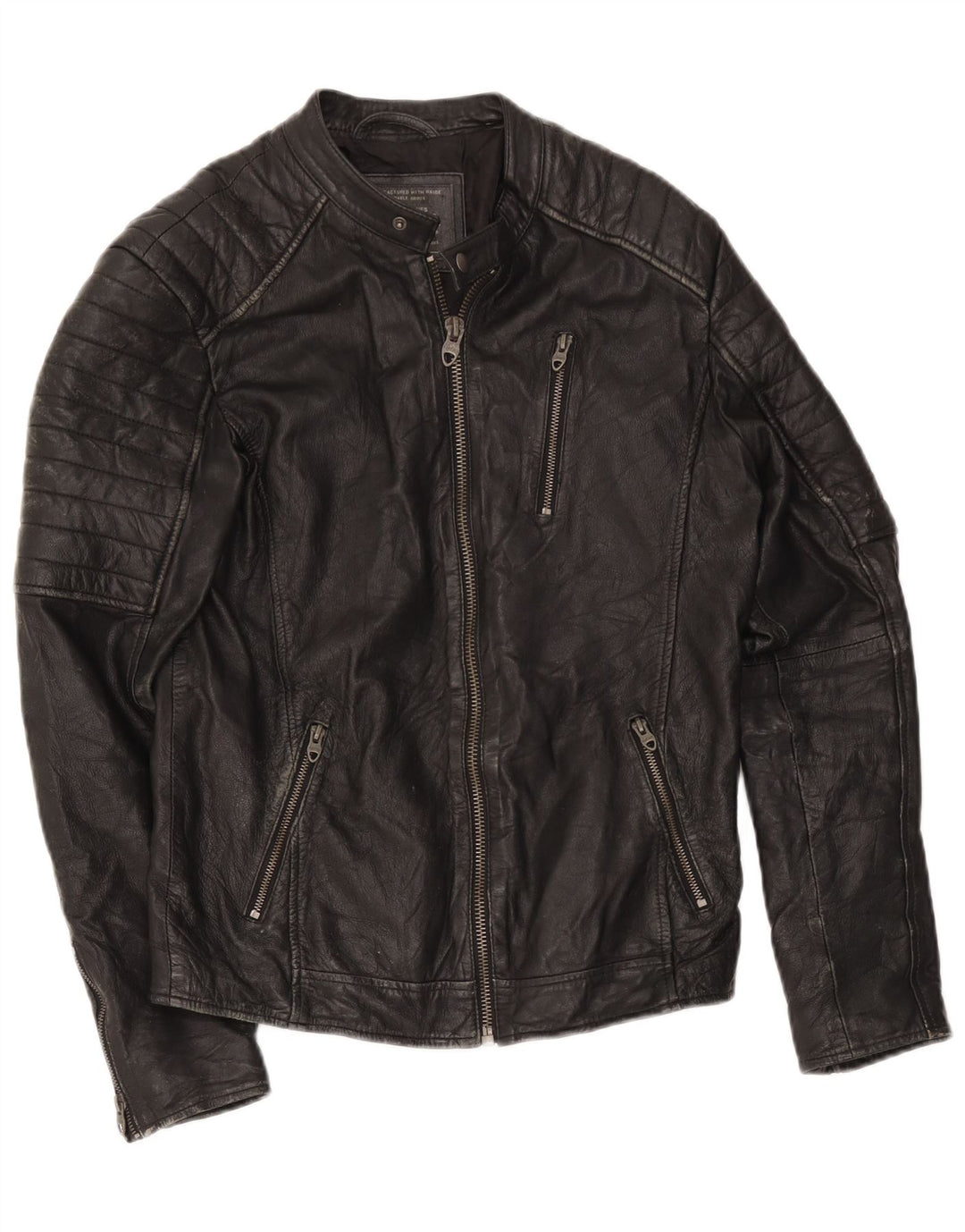 Jack & Jones Herren Leder Racer Jacke UK 36 Small Schwarz