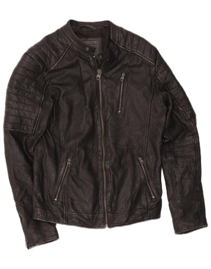 Jack & Jones Herren Leder Racer Jacke UK 36 Small Schwarz