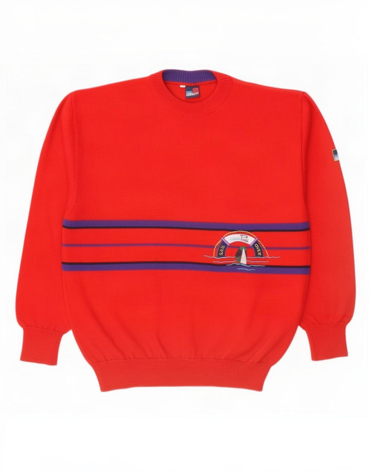 Evan Pull Herren-Pullover mit Rundhalsausschnitt, XL, rot gestreift, Wolle