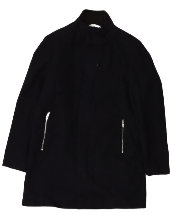 ZARA Mens Overcoat UK 40 Large Navy Blue Polyester
