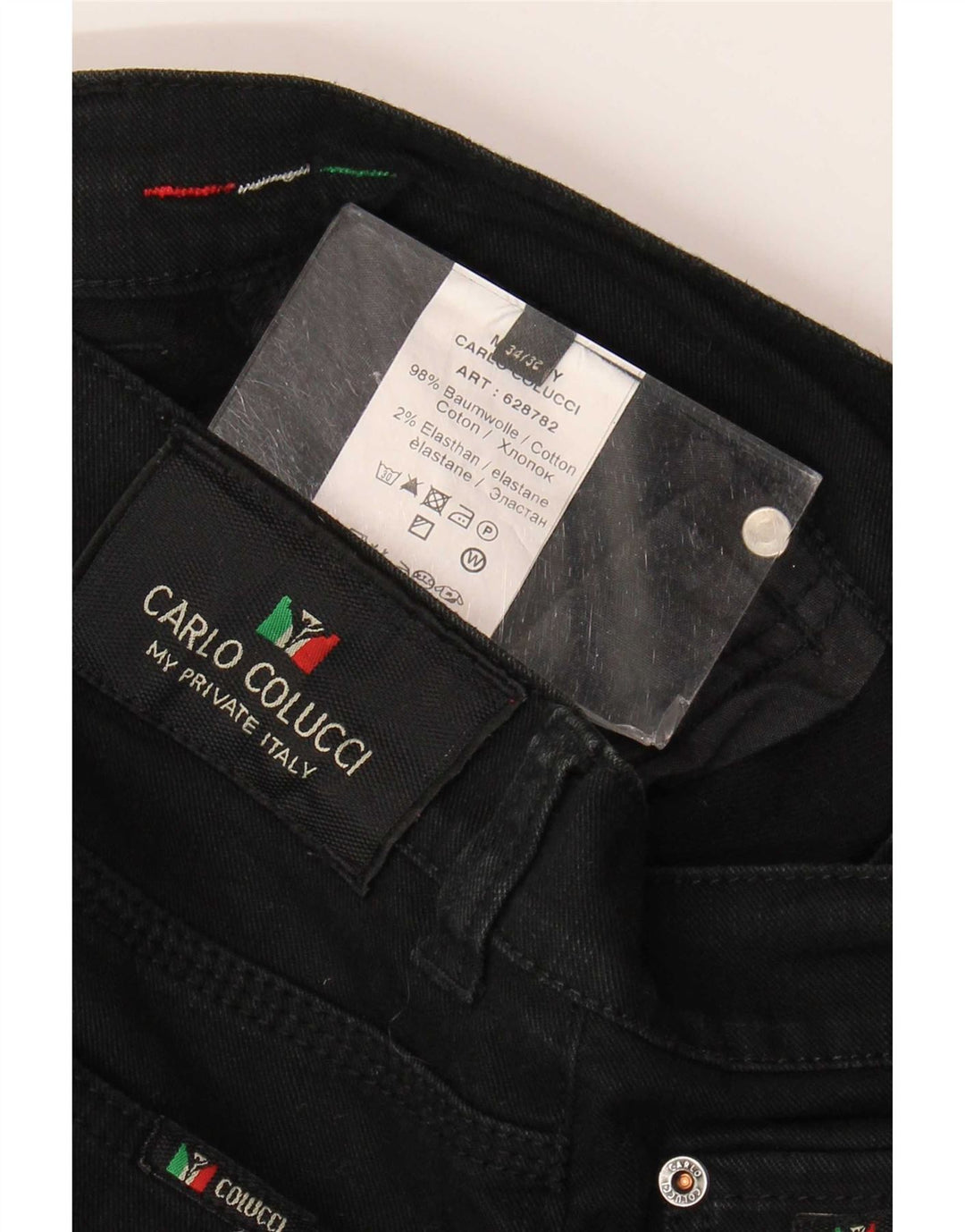 Carlo Colucci Herren Straight Jeans W34 L32 Schwarze Baumwolle
