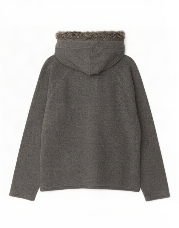 Marks & Spencer Damen Fleecejacke mit Kapuze, UK 14, Mittelgrau, Polyester