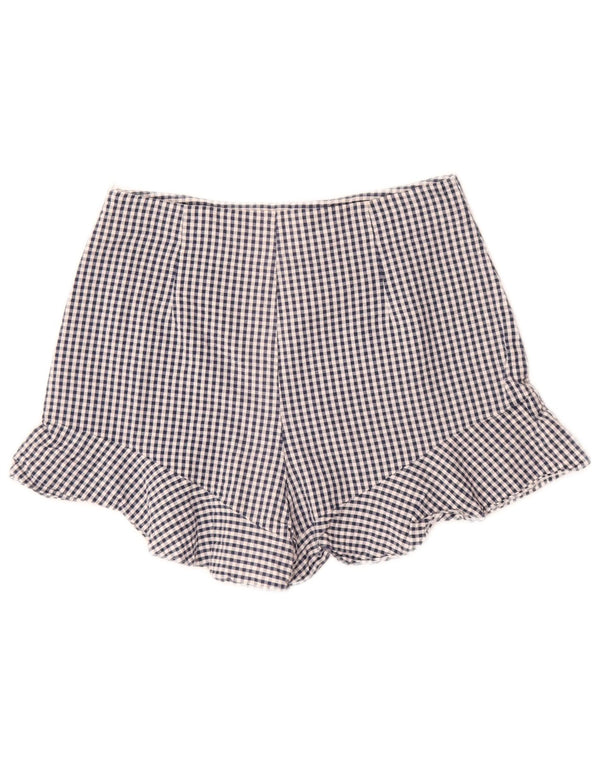 Zara Damen-Shorts mit hoher Taille, lässig, Größe S, W26, blaues Gingham