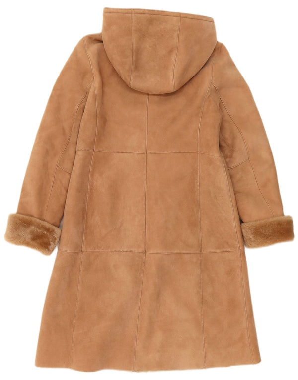 Vintage Damen Kapuzen-Shearling-Mantel UK 10 Small Beige