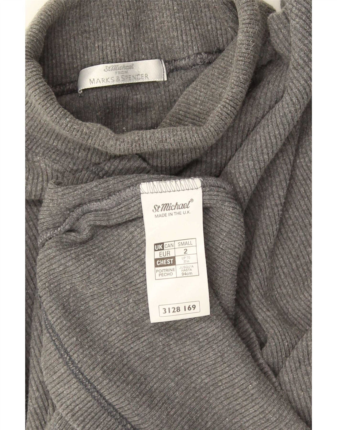 Marks & Spencer Herren-Rollkragenoberteil, langärmlig, klein, graue Baumwolle