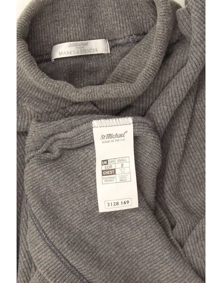 Marks & Spencer Herren-Rollkragenoberteil, langärmlig, klein, graue Baumwolle