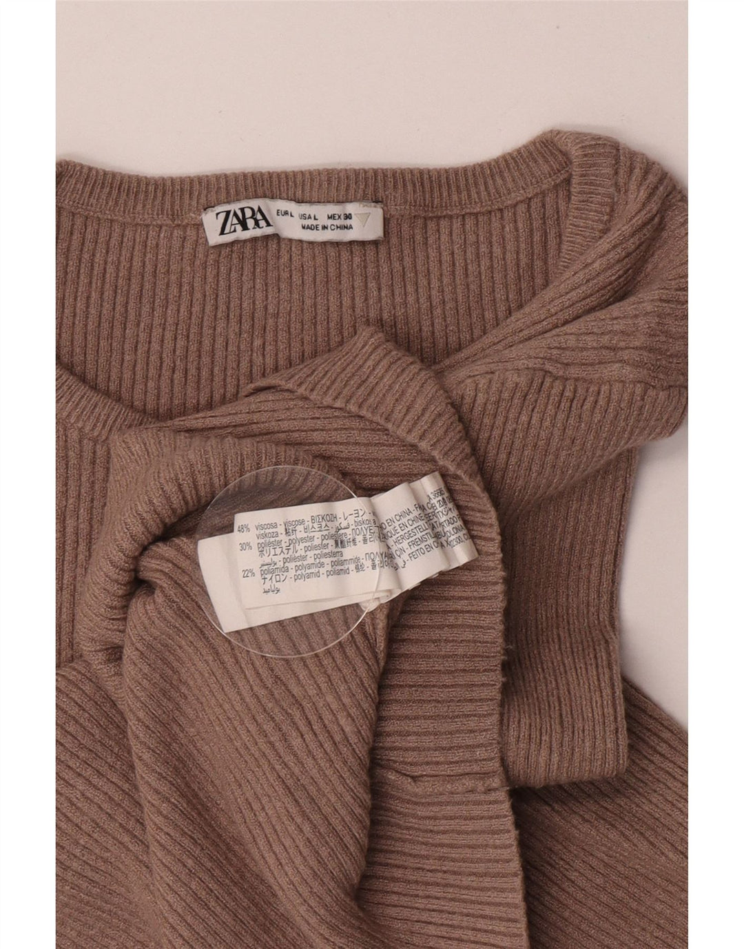 ZARA Damen Crop Top Langarm UK 14 Große braune Viskose