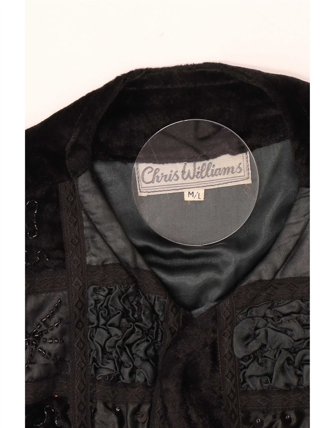 Vintage Damen Samt Bolero Jacke UK 12 Medium Schwarz Patchwork