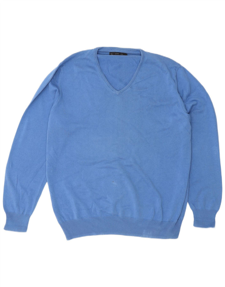 Zara Herren-Pullover mit V-Ausschnitt, Größe L, Blau