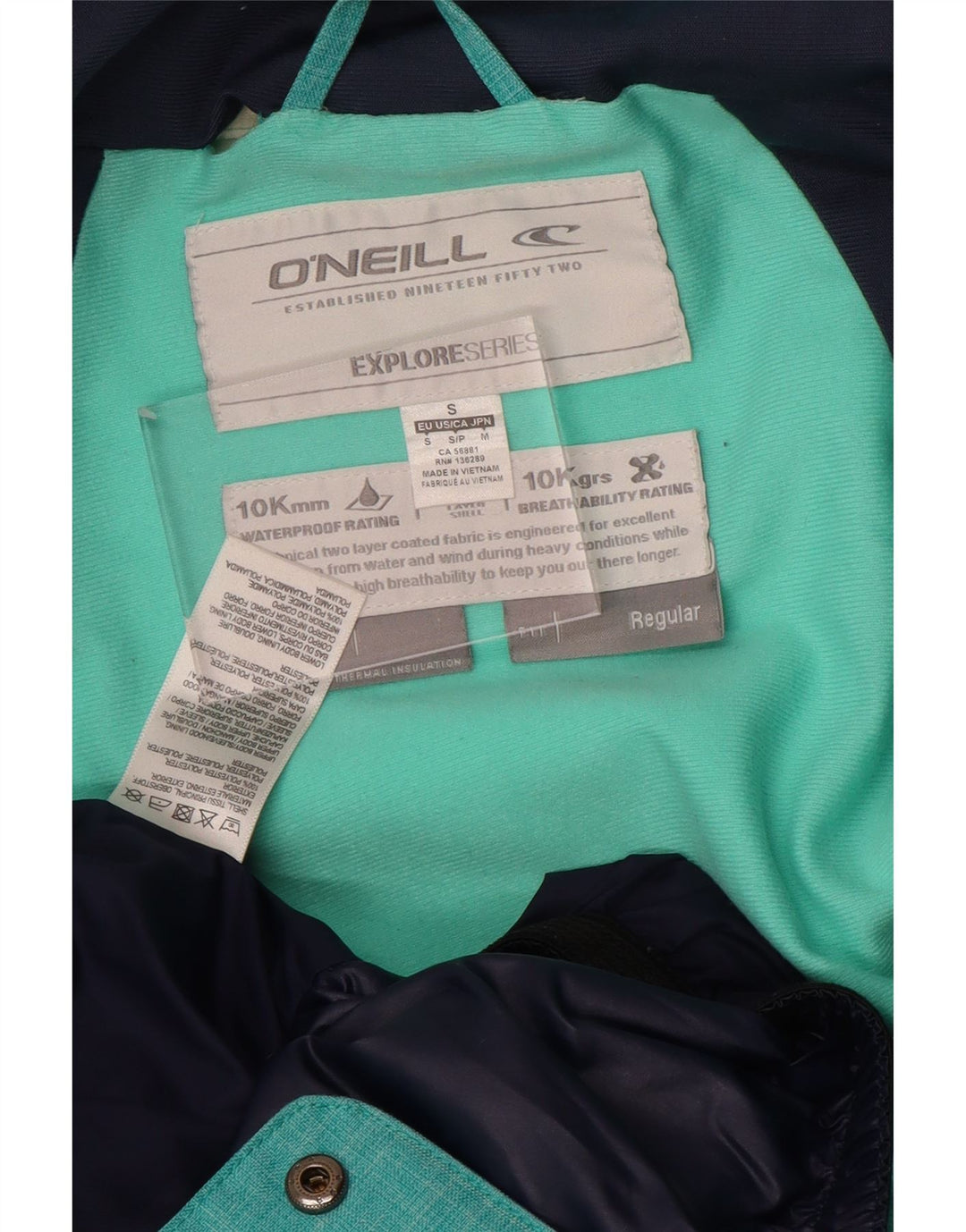 O'Neill Herren-Regenjacke mit Kapuze, reguläre Passform, UK 36, Größe S, Türkis, Polyester