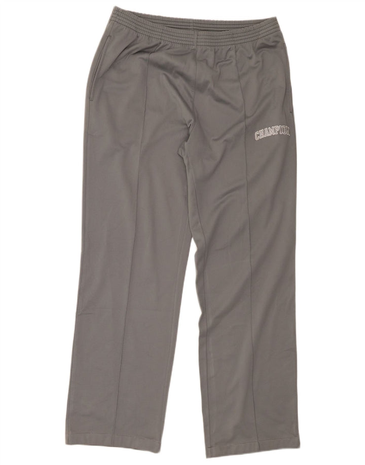 CHAMPION Mens Graphic Tracksuit Trousers Large Grey Polyester
