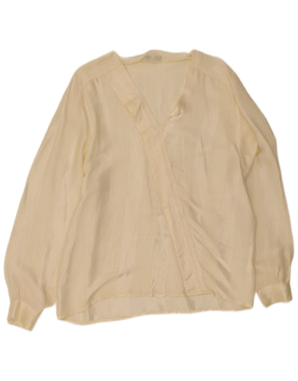 Vintage Damen Langarm Bluse Top IT 48 XL Gelb Nadelstreifen Acetat