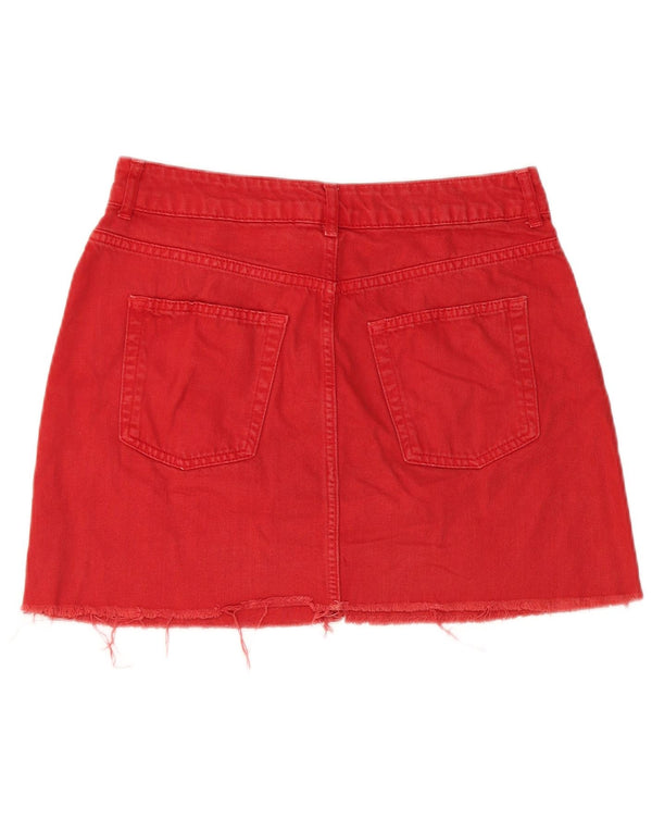 Topshop Damen Mini-Jeansrock UK 12 Medium W28 Rote Baumwolle