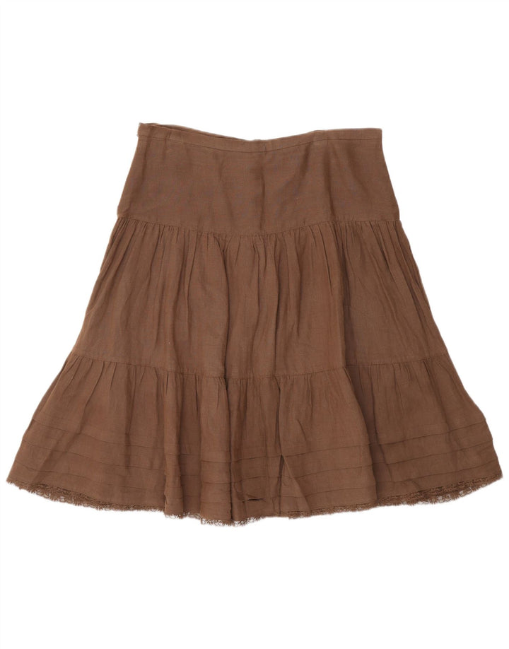 Massimo Dutti Damen Stufenrock W30 Mittelbraunes Leinen