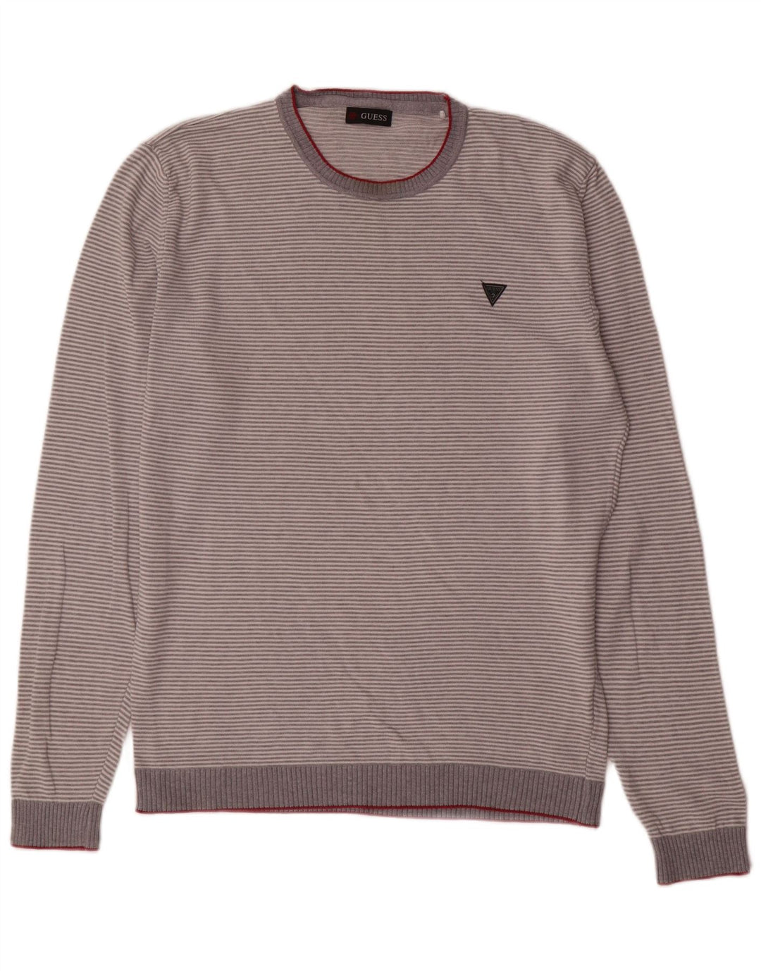 Guess Herren-Pullover mit Rundhalsausschnitt, groß, grau gestreift, Baumwolle