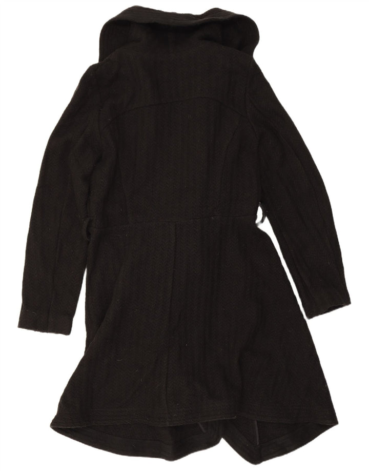 Oasis Damen Wickelmantel UK 12 Mittelschwarze Fischgrätwolle